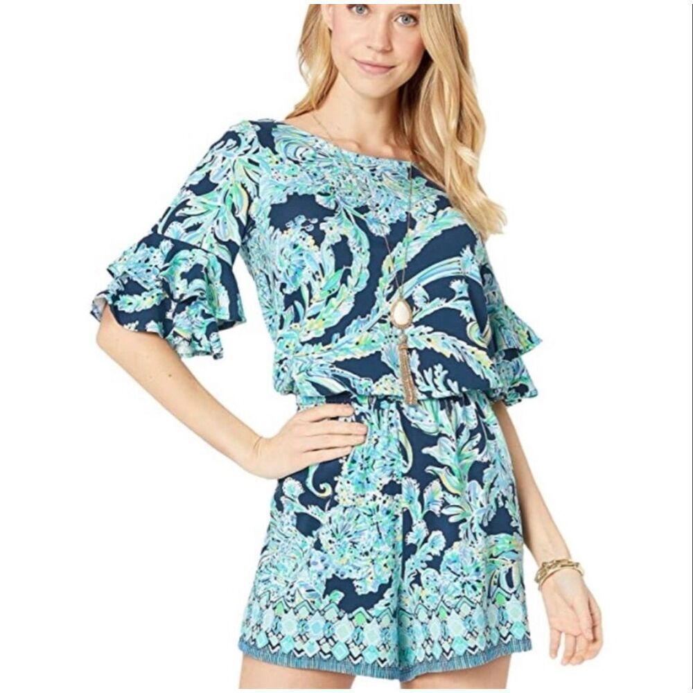 Lilly Pulitzer Lula Romper High Tide Scuba Doo S